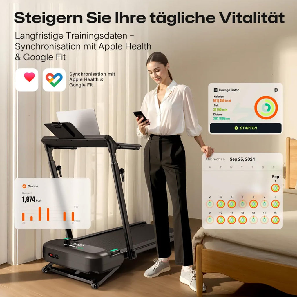 UREVO Smart Laufband mit Auto-Steigung und Schreibtisch-Workstation