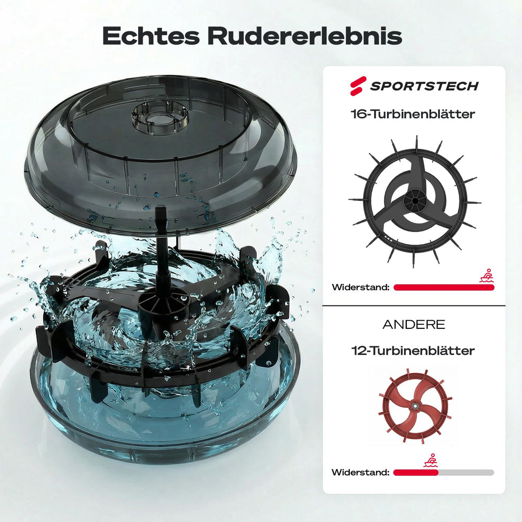 Sportstech WRX500 Holz-Wasserrudergerät | FSC-zertifiziertes Naturholz, 10L Tank, LED-Display & App