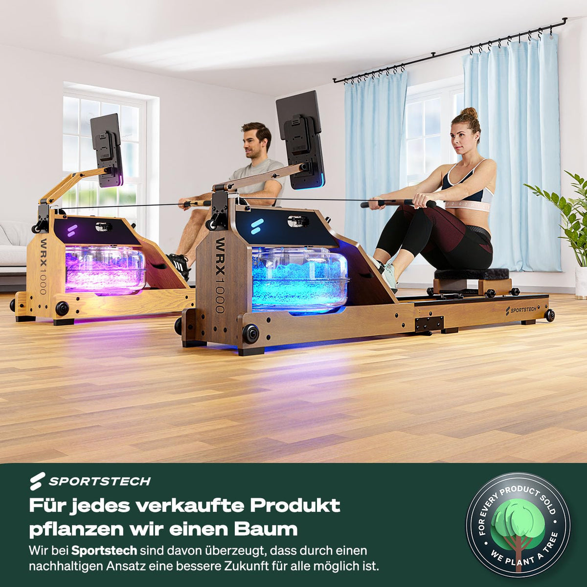 Sportstech, Wasserrudergerät + 3-Fach individuell verstellbar WRX1000