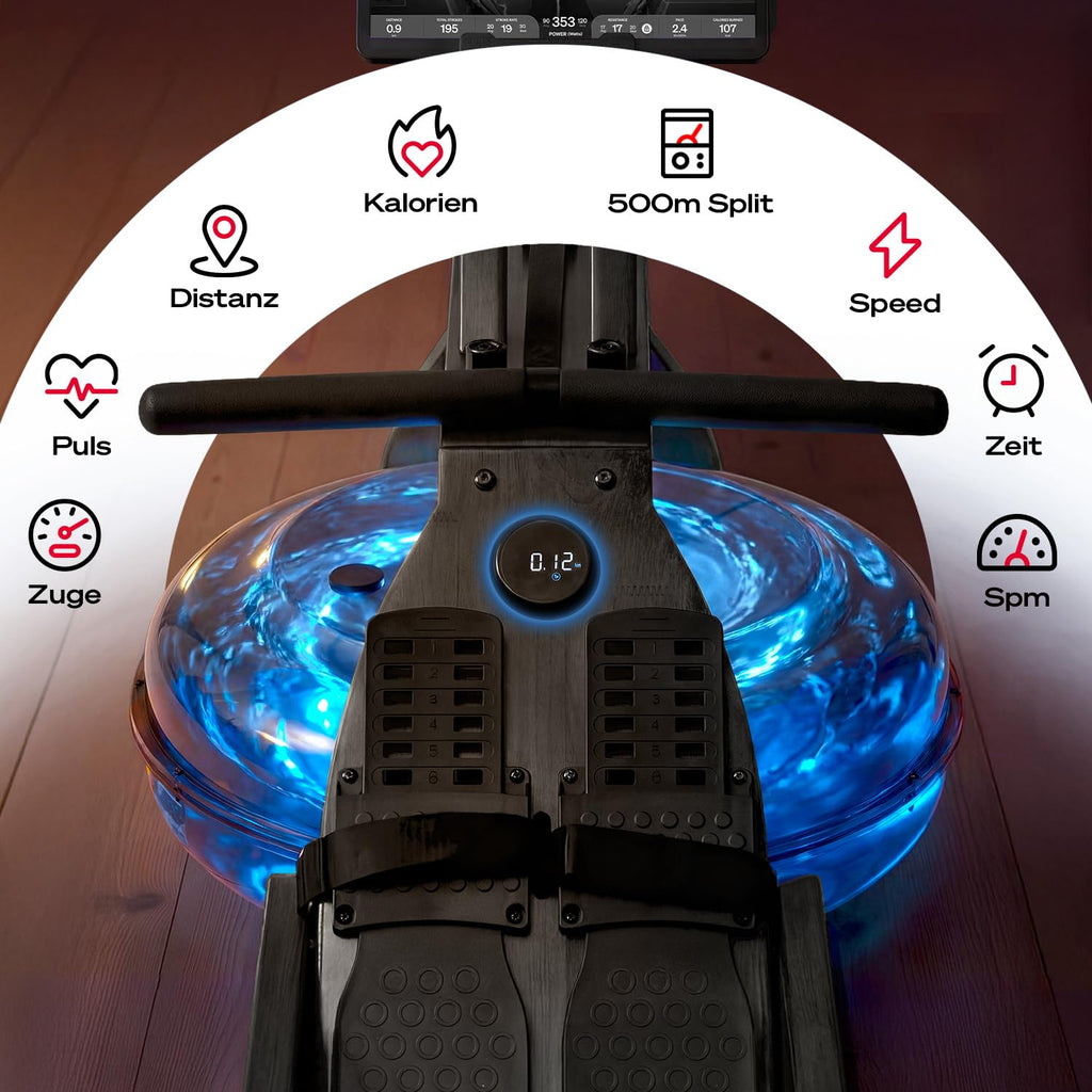 Sportstech WRX500 Holz-Wasserrudergerät | FSC-zertifiziertes Naturholz, 10L Tank, LED-Display & App