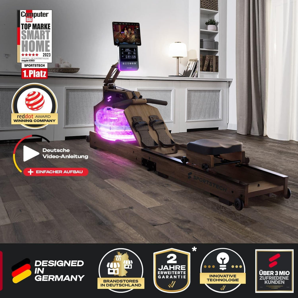 Sportstech, Wasserrudergerät + 3-Fach individuell verstellbar WRX1000