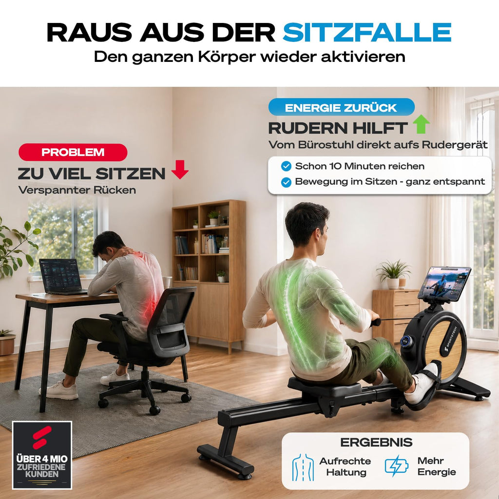 Sportstech Rudergerät für Zuhause, leise 32-Stufen Magnetwiderstand, PROwer