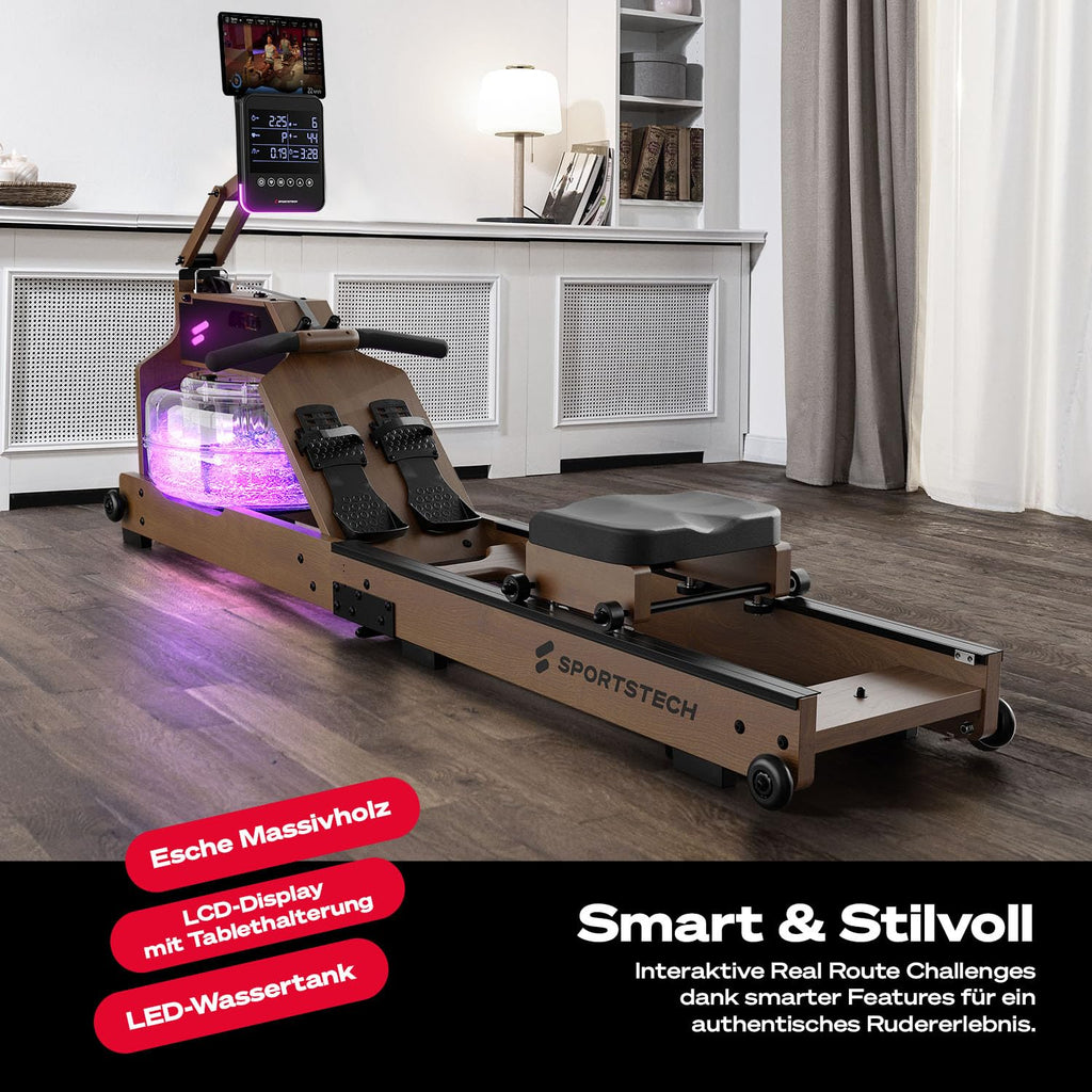 Sportstech, Wasserrudergerät + 3-Fach individuell verstellbar WRX1000
