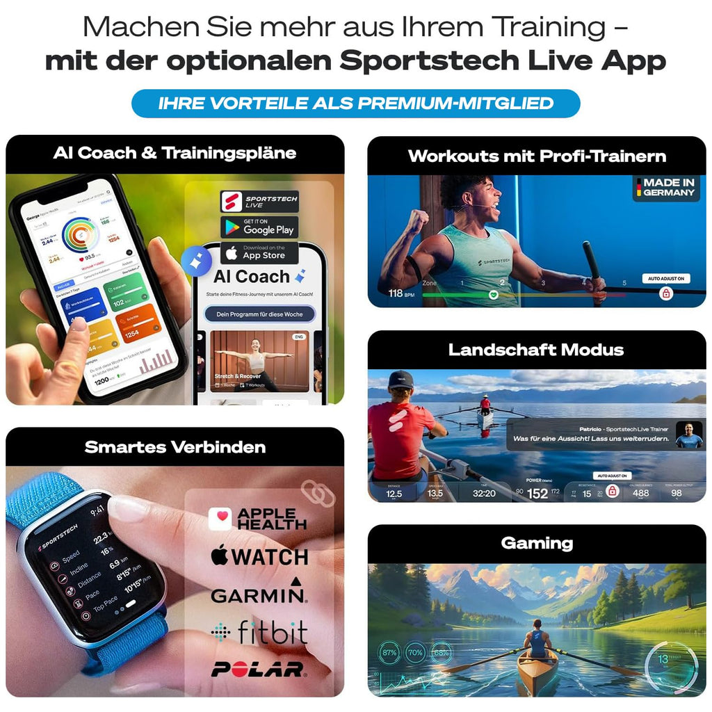 Sportstech Rudergerät für Zuhause, leise 32-Stufen Magnetwiderstand, PROwer