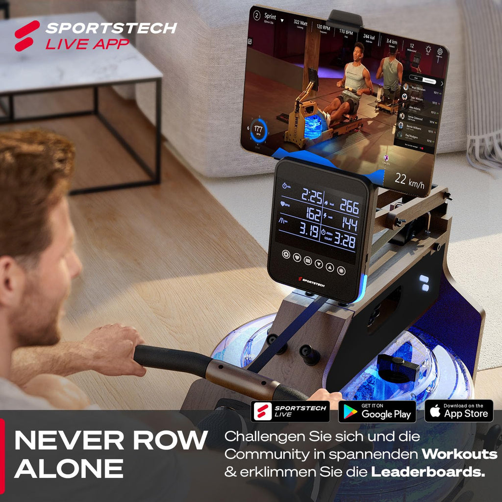 Sportstech, Wasserrudergerät + 3-Fach individuell verstellbar WRX1000